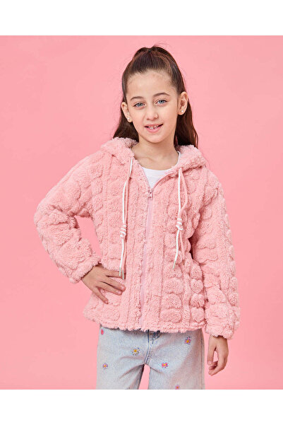 REDTAG سترة بغطاء رأس بسحاب للفتيات باللون الوردي