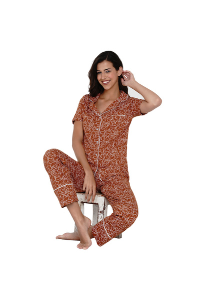 LAUREN SMITH Women's Pajama Set Half Sleeve Top with pants 2 Piece Sleepwear Cotton Ladies Soft Pjs Lounge Set