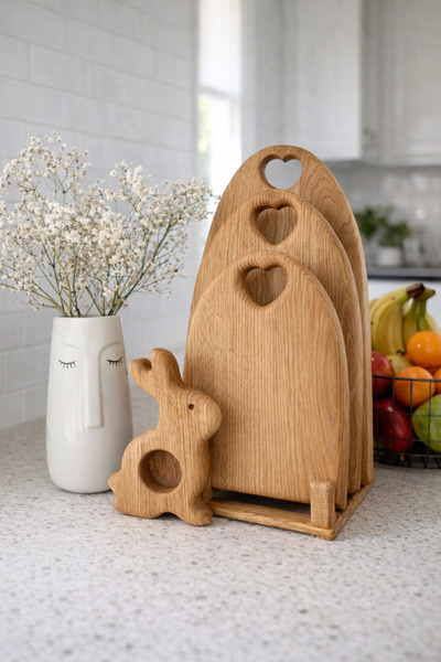 inwood طقم خشبي من لوح التقطيع وقاعدة على شكل بيضة أرنب هدية