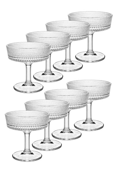 ALQANNAS Set of 8 Crystal Glass Dessert Bowl Set with Base | Premium Cups for Sweets & Ice Cream