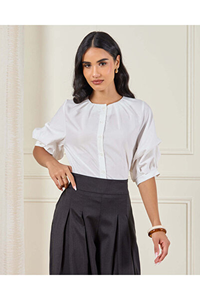 REDTAG Women White Plain Ruffle Blouse