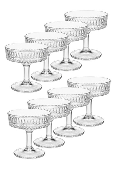ALQANNAS Set of 8 Crystal Glass Dessert Bowl Set with Base | Premium Cups for Sweets & Ice Cream