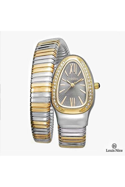 Louis Nice ساعة نسائية لفة باللون الفضي والذهبي