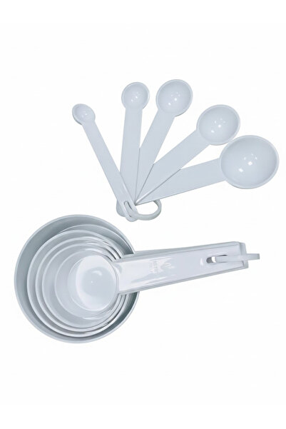 Bisbell 10pc Measuring Spoon & Cup Set - White Premium Plastic Kitchen Tools for Baking, BB3921