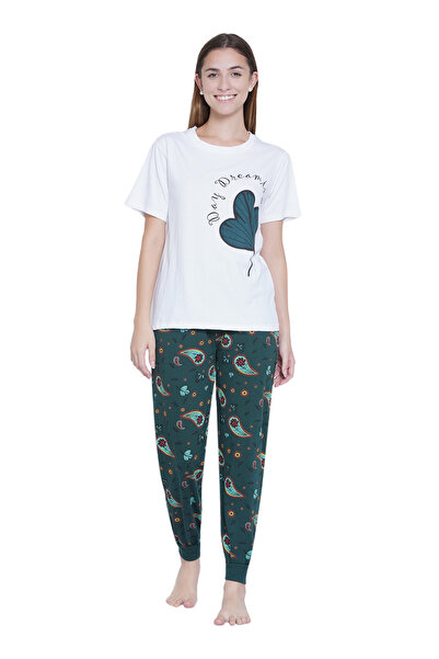 LAUREN SMITH Women's Pajama Set Half Sleeve Top with pants 2 Piece Sleepwear Cotton Ladies Soft Pjs Lounge Set