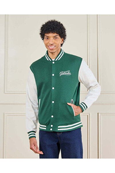 REDTAG Men Green Jacket With Contrast Sleeves