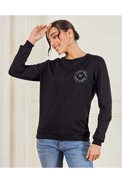 REDTAG Women Plain Black Active Sweatshirt