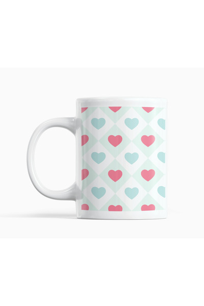 Nino Store Geometric Heart Patterned Porcelain Mug 300 ml – Mint Green Romant...