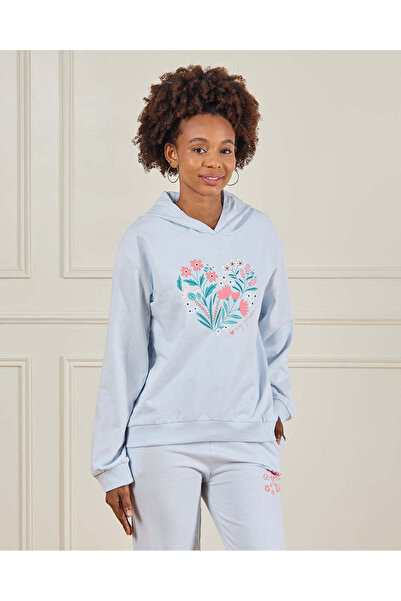 REDTAG Senior Girls Blue Printed Sweatshirt