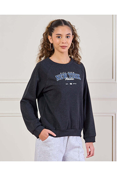 REDTAG Senior Girls Black Printed Sweatshirt