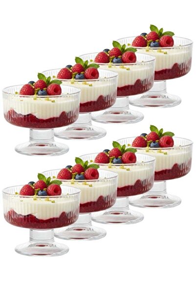 ALQANNAS Set of 8 Crystal Glass Dessert Bowl Set with Base | Premium Cups for Sweets & Ice Cream