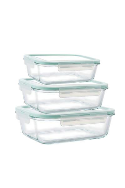 Bisbell 3-Piece Mixed Oblong Glass Container Set - 370ml, 640ml, 1040ml Airti...