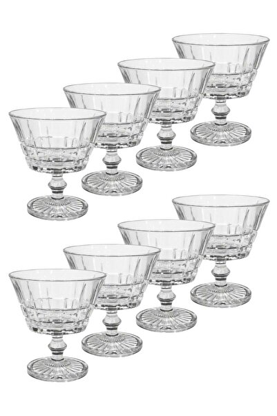ALQANNAS Set of 8 Crystal Glass Dessert Bowl Set with Base | Premium Cups for Sweets & Ice Cream