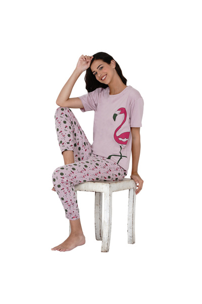 LAUREN SMITH Women's Pajama Set Half Sleeve Top with pants 2 Piece Sleepwear Cotton Ladies Soft Pjs Lounge Set