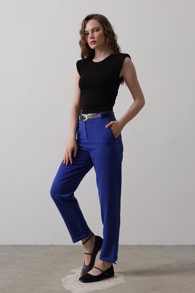 Trend Alaçatı Stili Women's Saks Belted Carrot Pants Vs00547