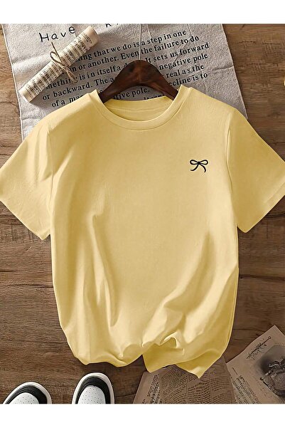 ZİYMO Ženska mašna Štampano okrugla kragna majica