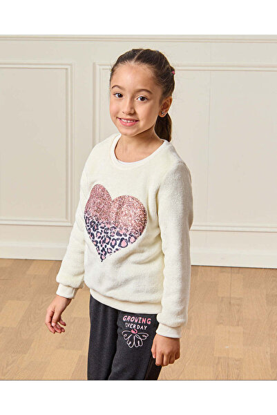 REDTAG Girls Ivory Hearts Print Sweatshirt