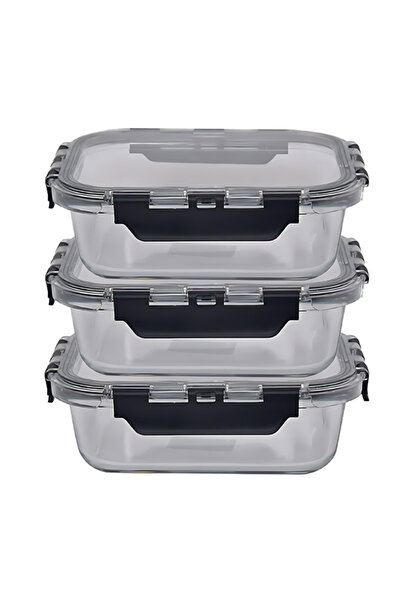 Bisbell 3-Piece Deluxe Oblong Glass Container Set - 1040ml Airtight Leak-Proof Jars, Red Seal Edition