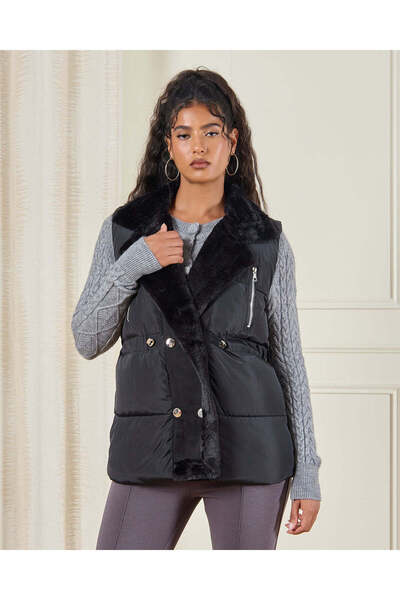 REDTAG Women Black Plain Padded Vest Jacket