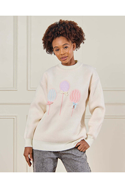REDTAG Senior Girls Beige Embroidered Pullover