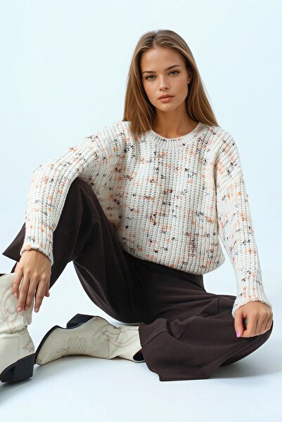 Trend Alaçatı Stili Women's Cream Crew Neck Colorful Dot Pattern Knitwear Swe...
