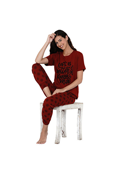 LAUREN SMITH Women's Pajama Set Half Sleeve Top with pants 2 Piece Sleepwear Cotton Ladies Soft Pjs Lounge Set