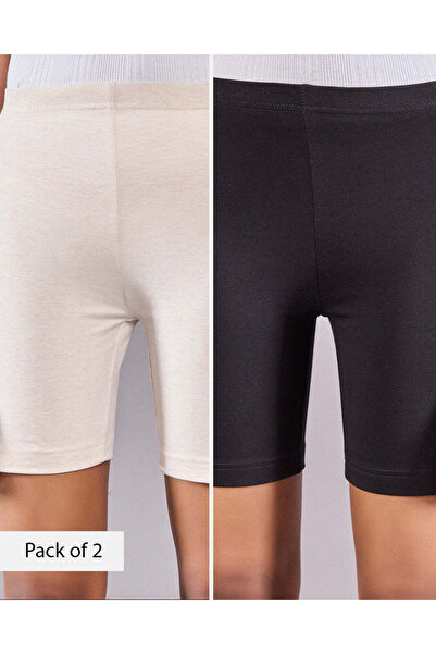 REDTAG شورتات ركوب الدراجات للبنات الكبيرات باللونين البيج والأسود (عبوة من ق...