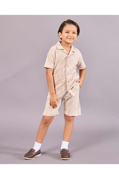 REDTAG Boys Beige Short Sleeve Shirt With Short Set (2 Piece)