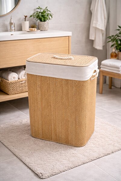 Evila Bambu Dikdörtgen Çamaşır Sepeti 50x40x30 cm – Çok Amaçlı Sepet