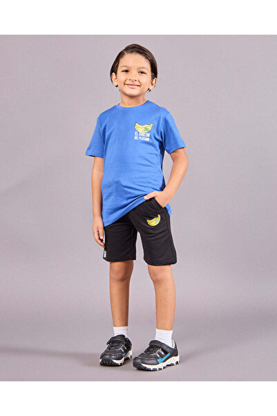 REDTAG Boys Blue Banana Print T-Shirt With Black Short Set (2 Piece)