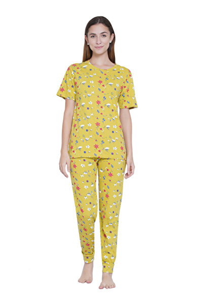 LAUREN SMITH Women's Pajama Set Half Sleeve Top with pants 2 Piece Sleepwear Cotton Ladies Soft Pjs Lounge Set