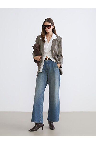 LC Waikiki Wideleg Women's Jeans Trousers with Belt on the Waist