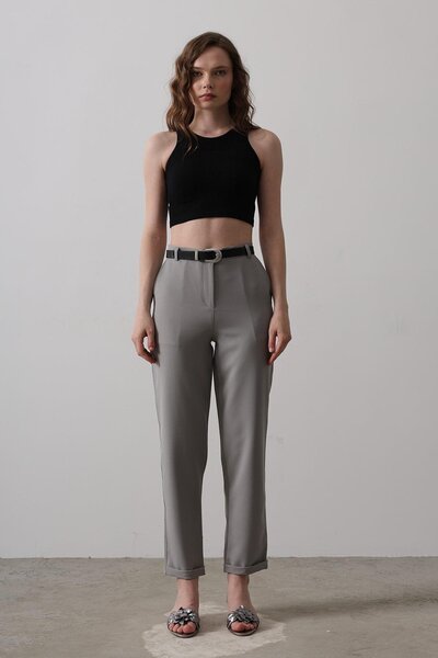 Trend Alaçatı Stili Women's Gray Belted Carrot Pants Vs00547