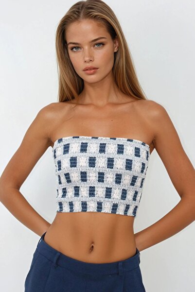 Trend Alaçatı Stili Women's Aviator Blue Giped Crop Bustier Vs00364