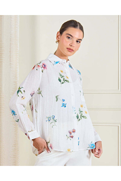 REDTAG Women White Floral Printed Shirt