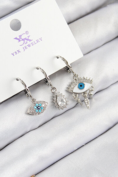 shopwave أقراط نسائية من النحاس الأصفر والزركون مكونة من 3 قطع عين فاطمة مودي...