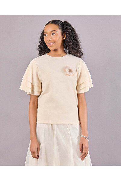 REDTAG بلوزة جاكار بيج بأكمام مكشكشة للبنات الكبيرات