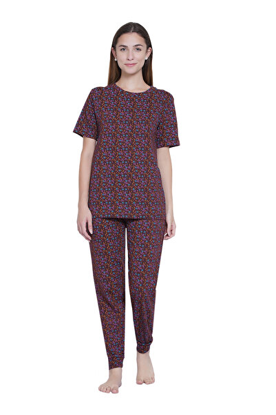 LAUREN SMITH Women's Pajama Set Half Sleeve Top with pants 2 Piece Sleepwear Cotton Ladies Soft Pjs Lounge Set