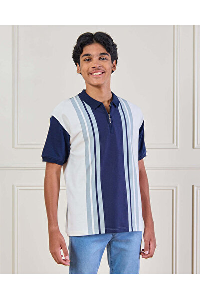 REDTAG Senior Boys Navy Striped Polo Shirt