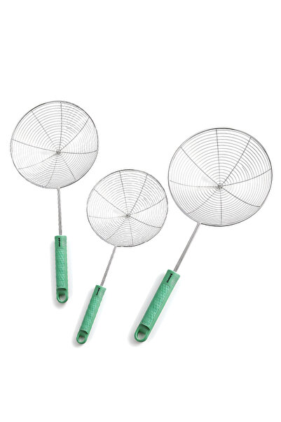 Bisbell 3pc Solo Green Stainless Steel Skimmer Set - 14cm, 16cm, 18cm Professional 304 Grade Mash