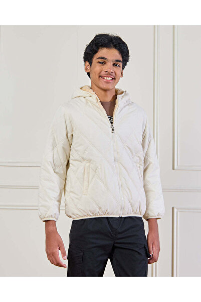 REDTAG Senior Boys Beige Quilted Hooded Jacket