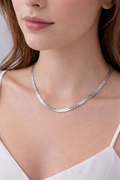 BY YASİN TOPÇU 🤍 ✨   Sparkling Flat Chain Necklace (Silver Color)