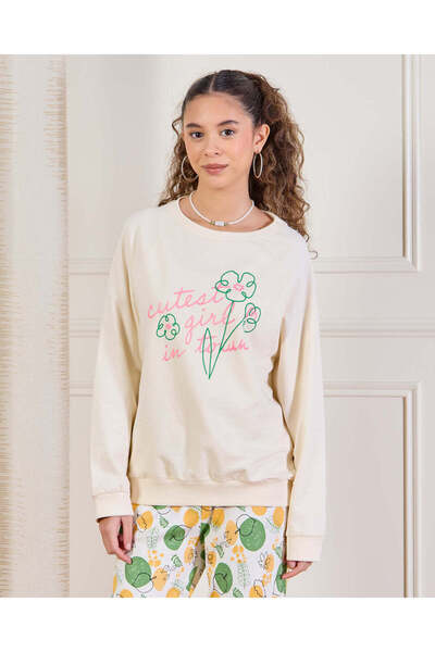 REDTAG Senior Girls Beige Printed Sweatshirt