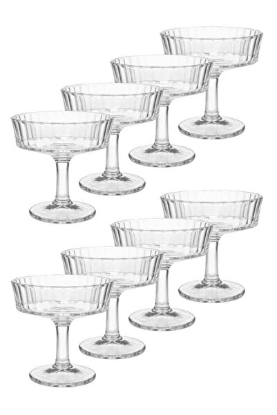 ALQANNAS Set of 8 Crystal Glass Dessert Bowl Set with Base | Premium Cups for Sweets & Ice Cream