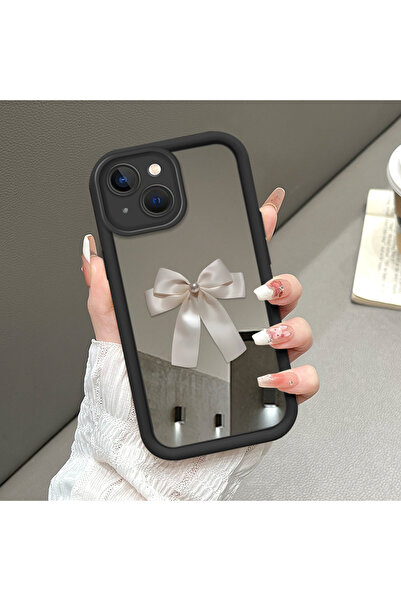 ucuc حافظة آيفون 14 المتوافقة مع تصميم فيونكة ومرآة من السيليكون توفر حماية ك...