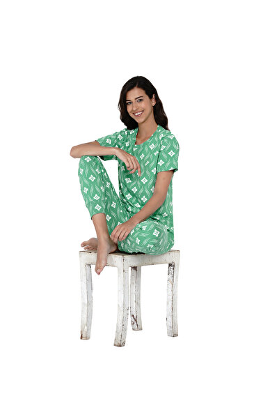 LAUREN SMITH Women's Pajama Set Half Sleeve Top with pants 2 Piece Sleepwear Cotton Ladies Soft Pjs Lounge Set