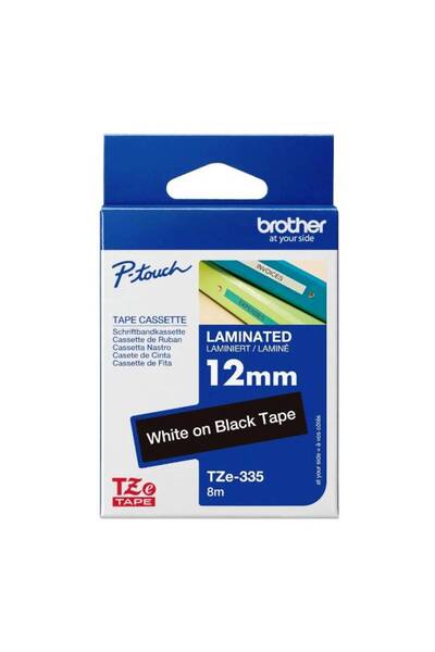Brother شريط لاصق أصلي مغلف TZe-335 مقاس 12 مم - أبيض على أسود