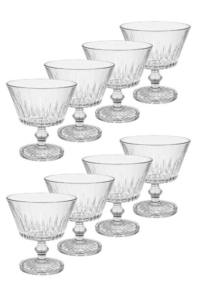 ALQANNAS Set of 8 Crystal Glass Dessert Bowl Set with Base | Premium Cups for Sweets & Ice Cream