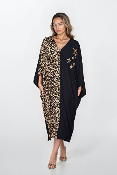 VAGGON Γυναικείο μαύρο φόρεμα με διπλή τσέπη με κουμπιά μπροστά μεγάλο μέγεθο...