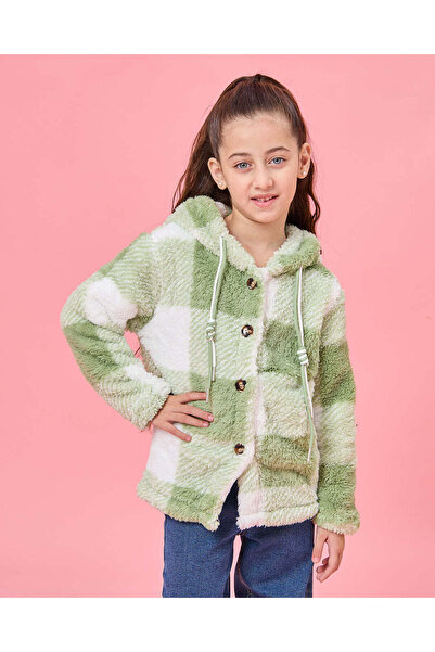 REDTAG Girls Green Checkered Hooded Jacket